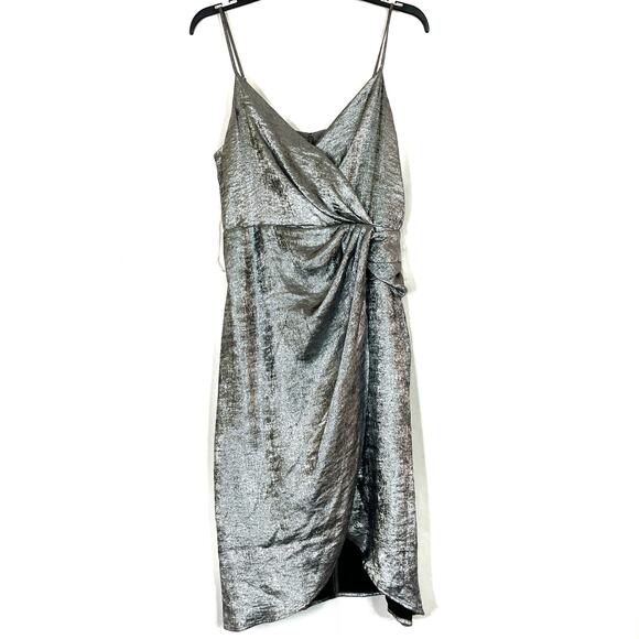 Worthington | Silver Foil Draped Midi Dress 100% Polyester NWT Womens Small - Picture 1 of 10
